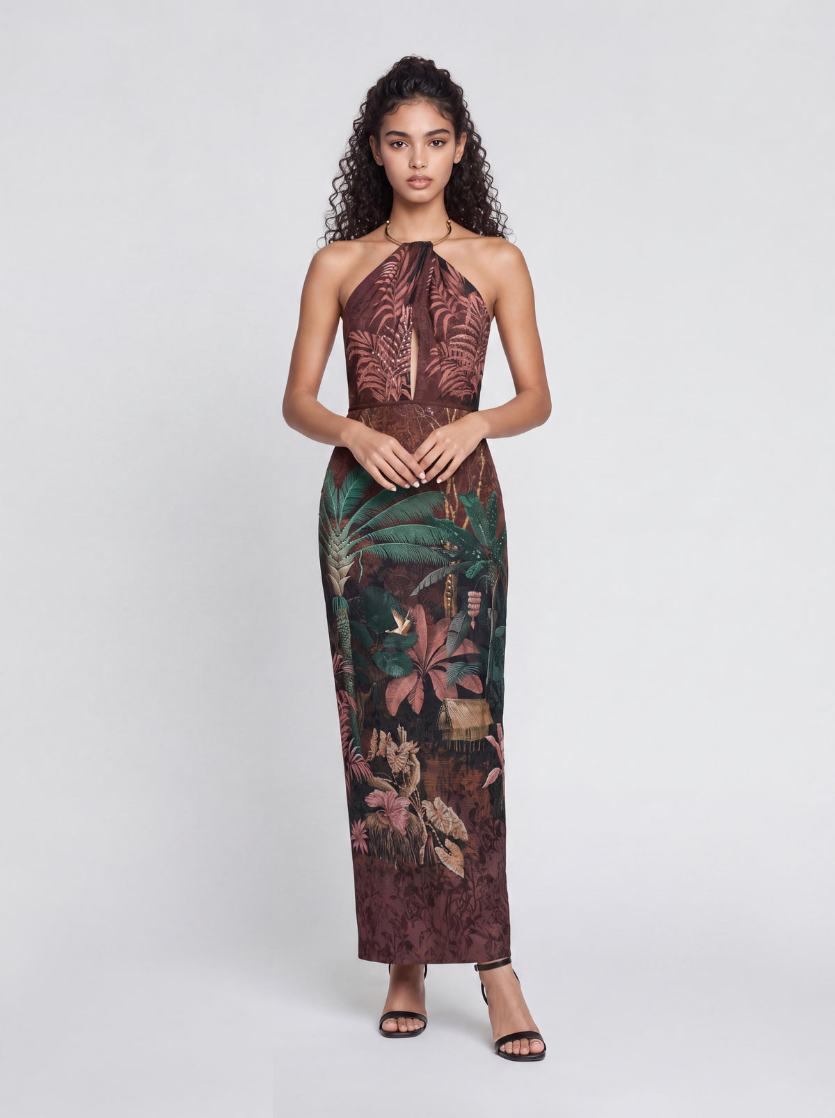 Slim-Fit Long Neck Rainforest Print Dress