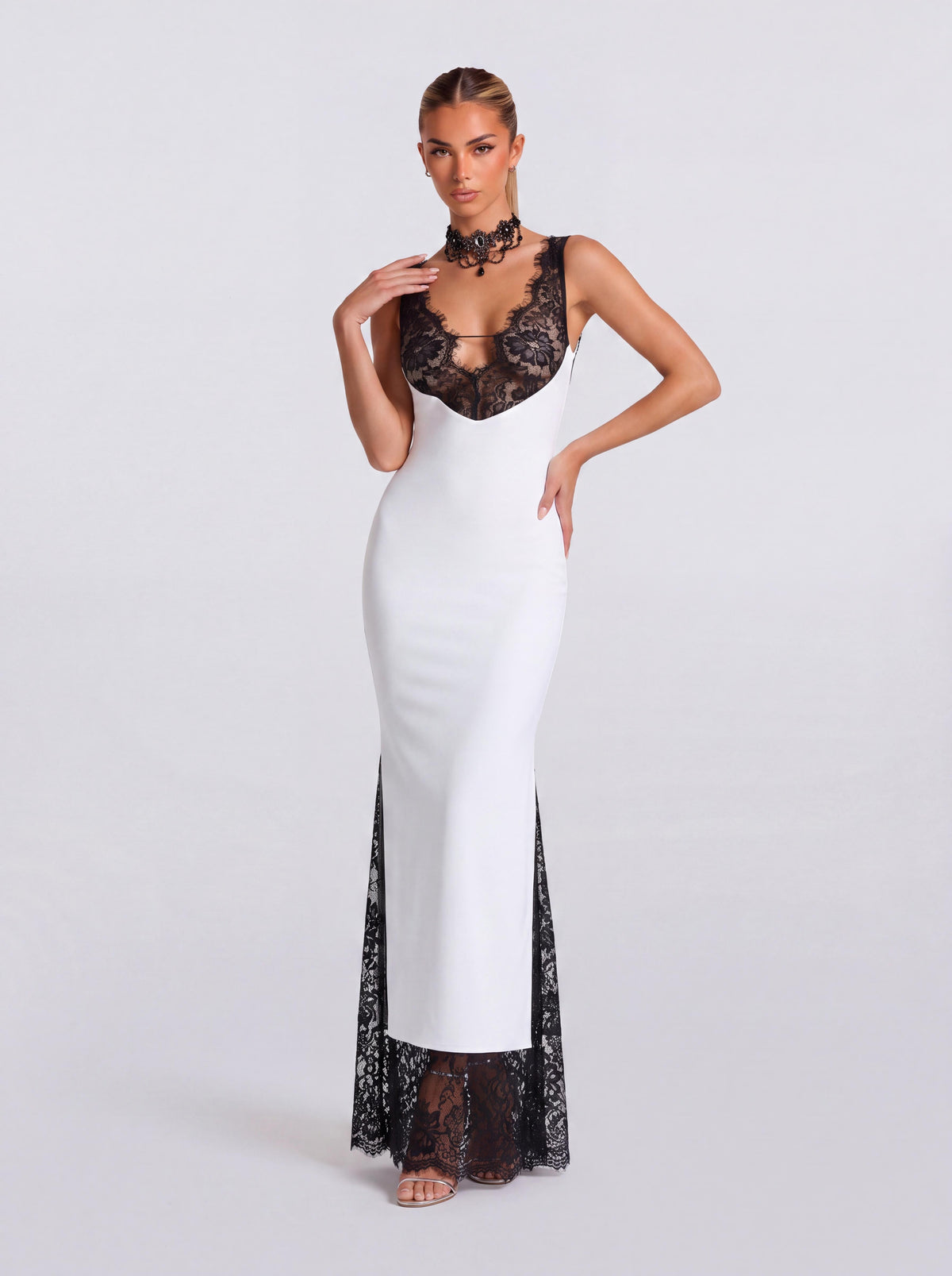 Lace V-Neck Split Fishtail Long Dress