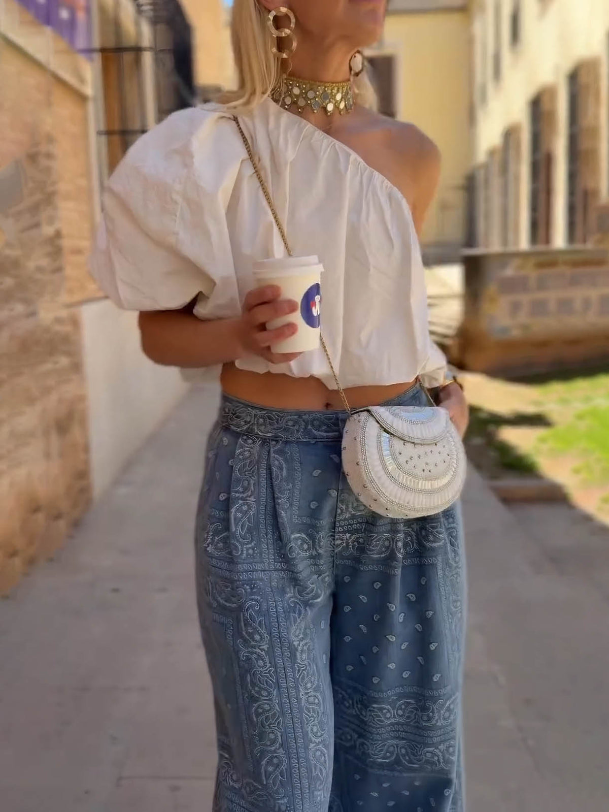 Casual Off-Shoulder Top &Denim Pants Two-Piece Set