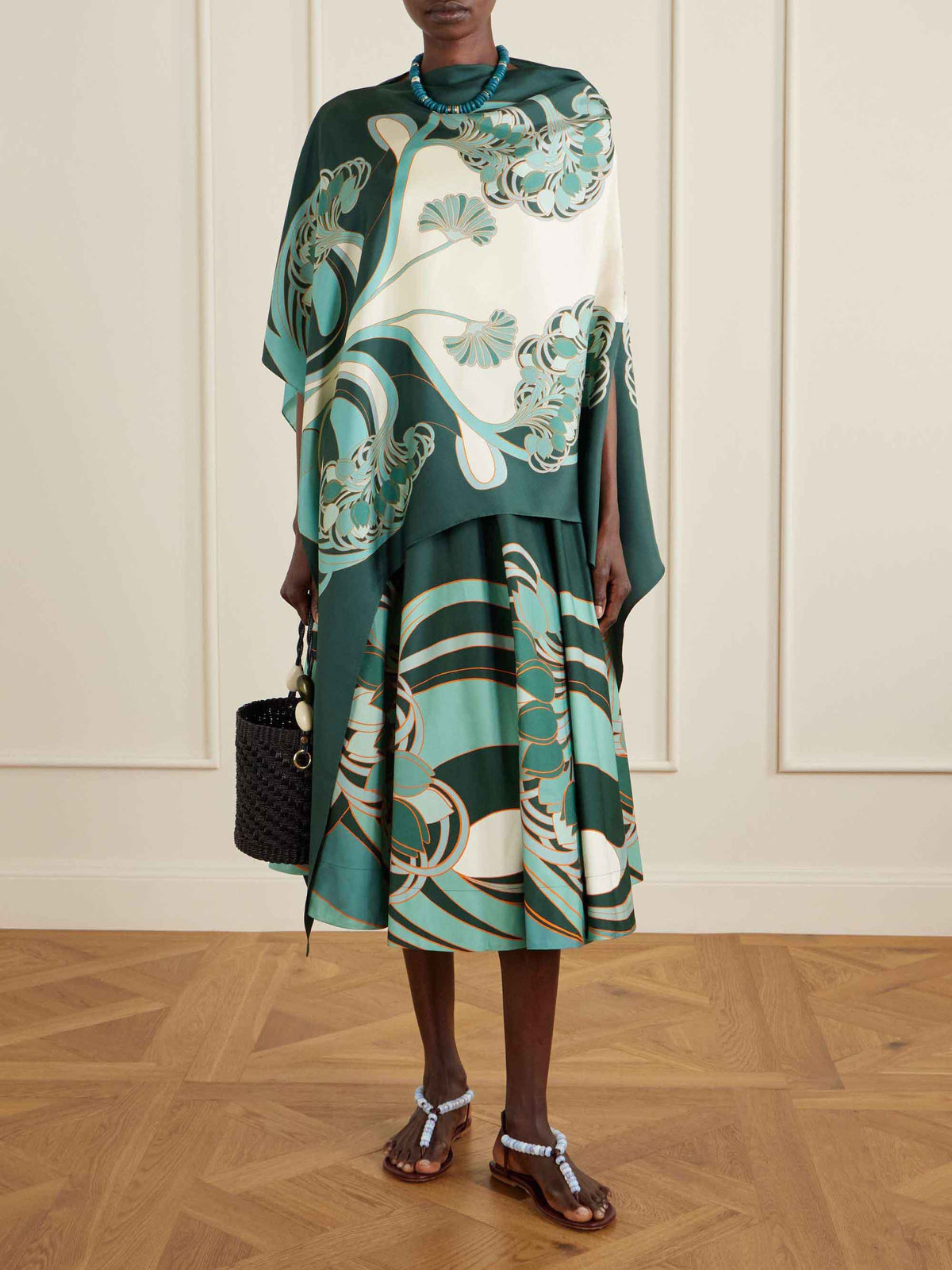 Unique Floral Print Satin Asymmetrical Shirt