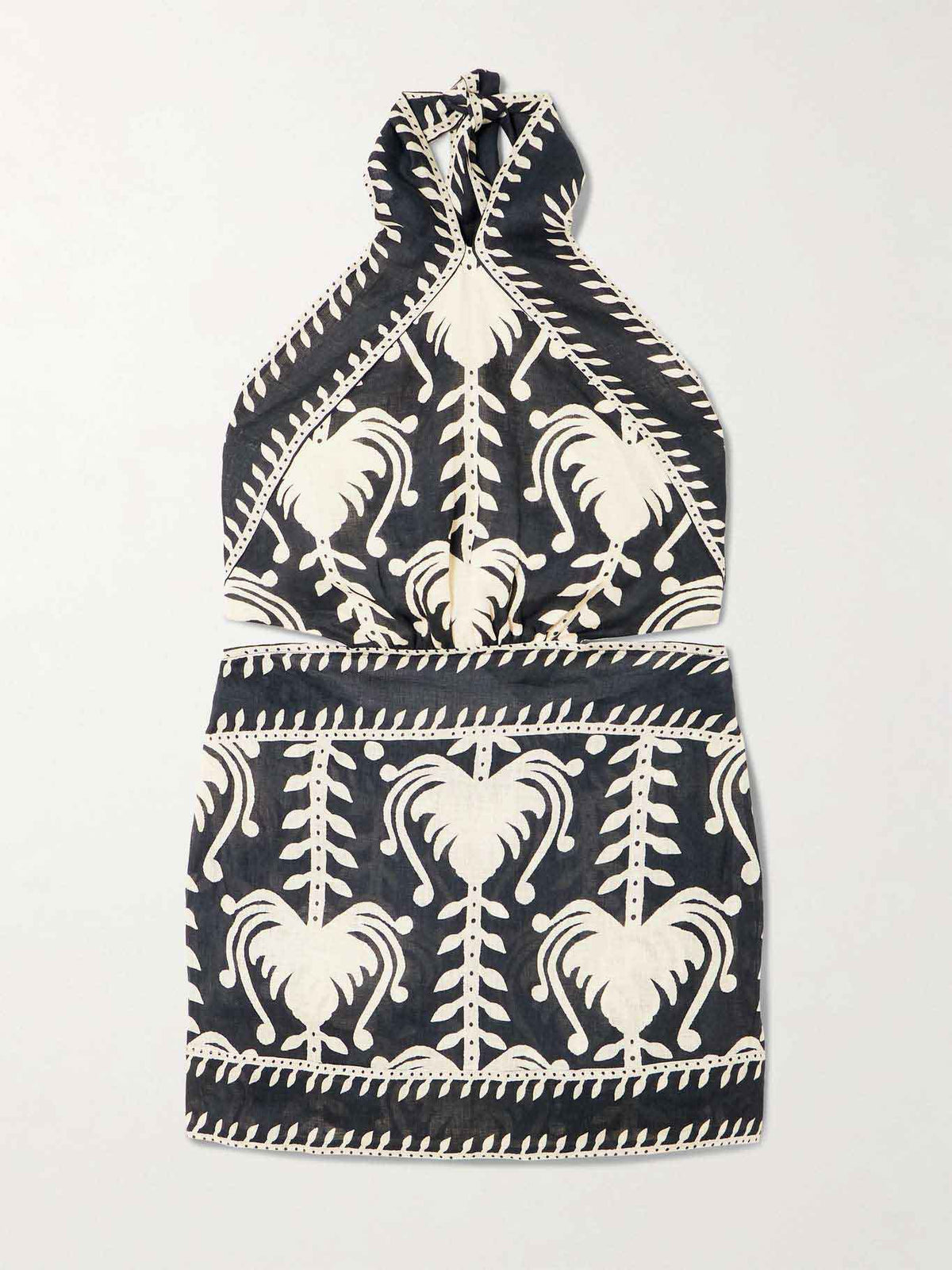 Retro Palm Leaf Print Backless Mini Dress