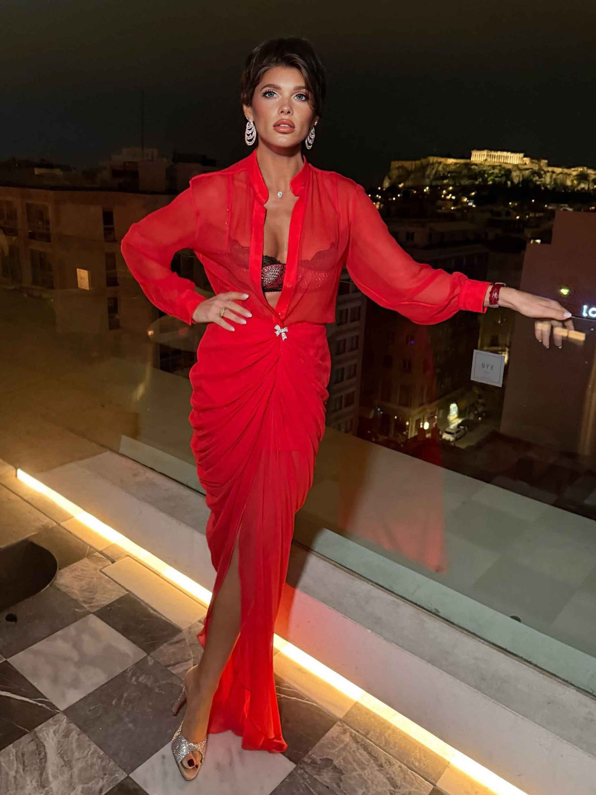 Sexy Deep V See-through Pleated Maxi Dress-Likemychoice