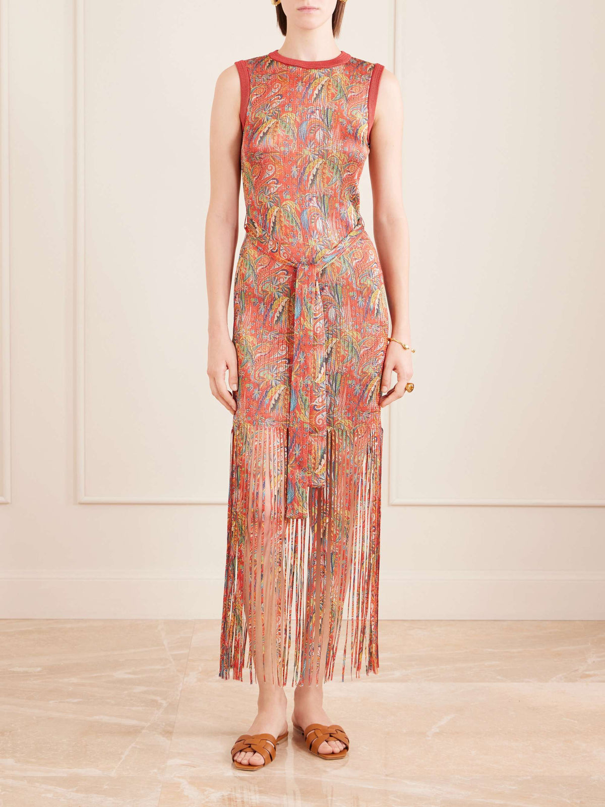 Retro Paisley Fringe Maxi Dress