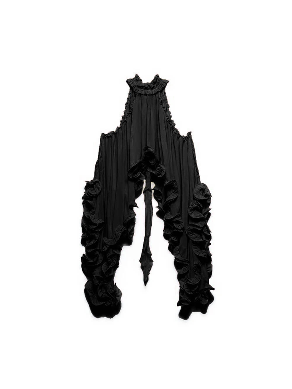 Delicate Romantic Drama Chiffon Wavy Ruffles Halter Irregular A-line Top
