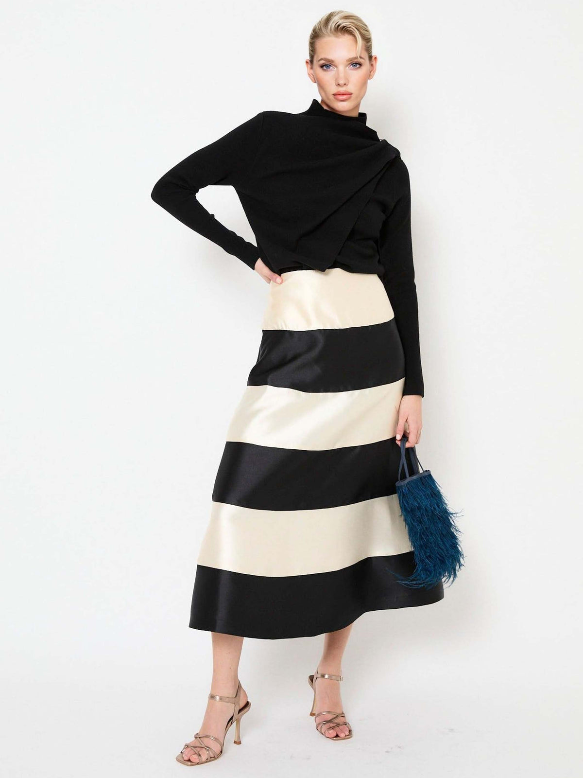 Elegant Striped Midi Skirt
