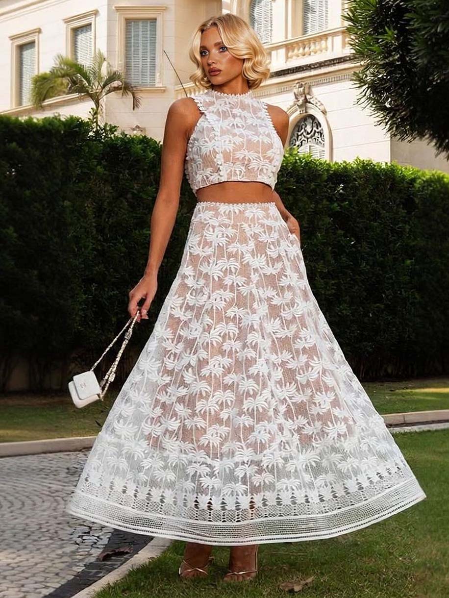 Elegant Lacing Palm Pattern Tank Top