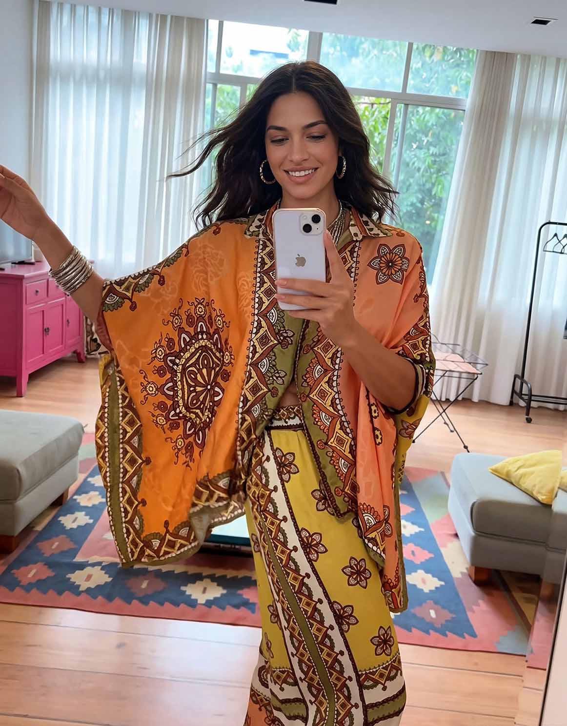 Unique Satin Paisley Print Wide-Leg Pants