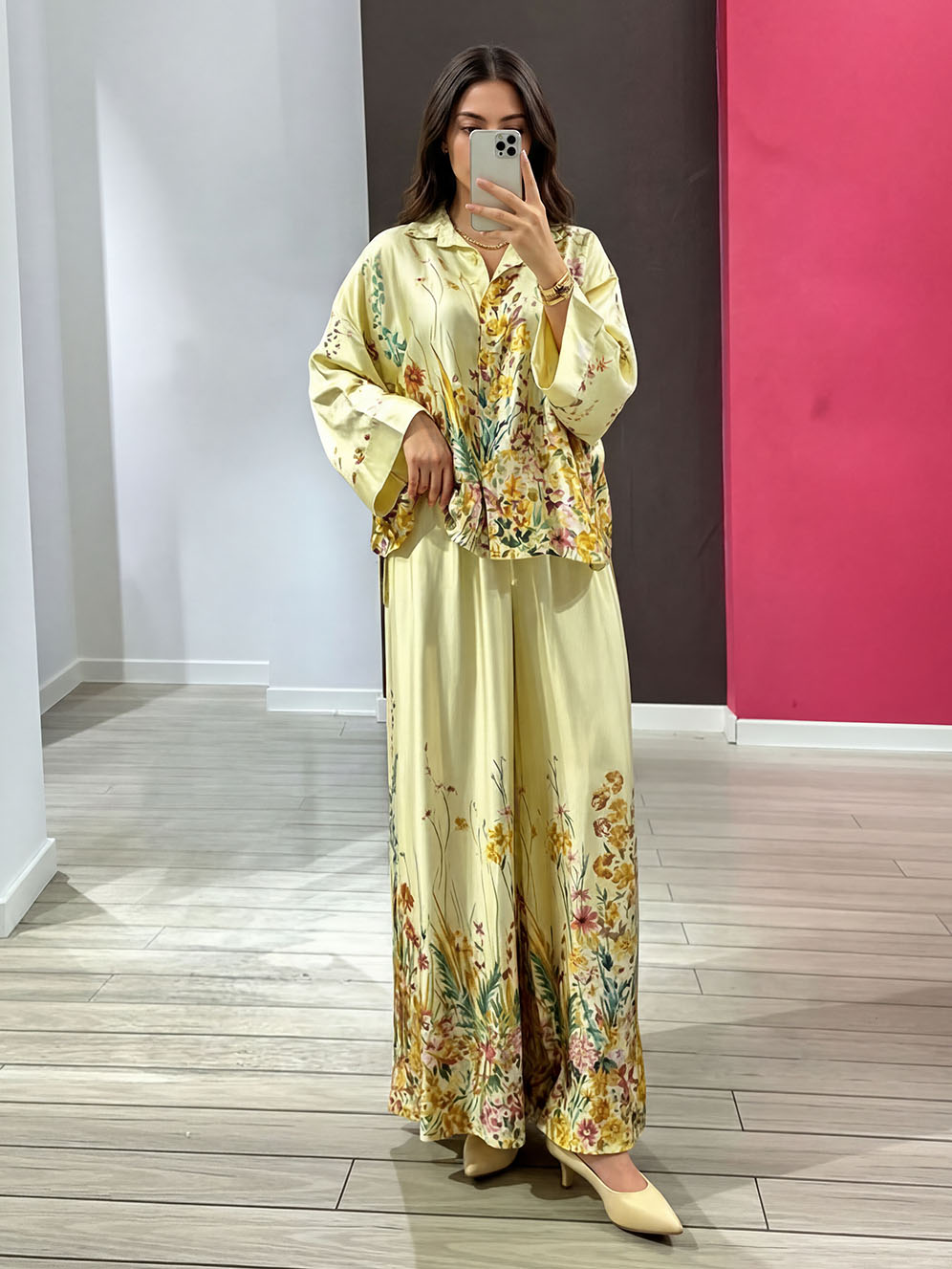 Elegant Floral Print Satin Button Shirt