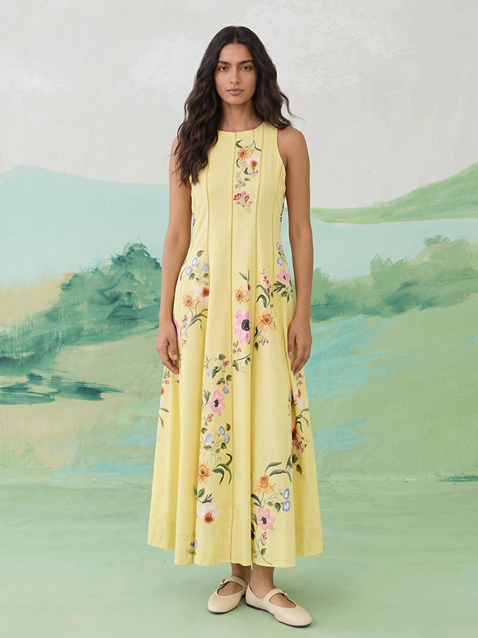 Elegant Floral Embroidered Sleeveless Maxi Dress