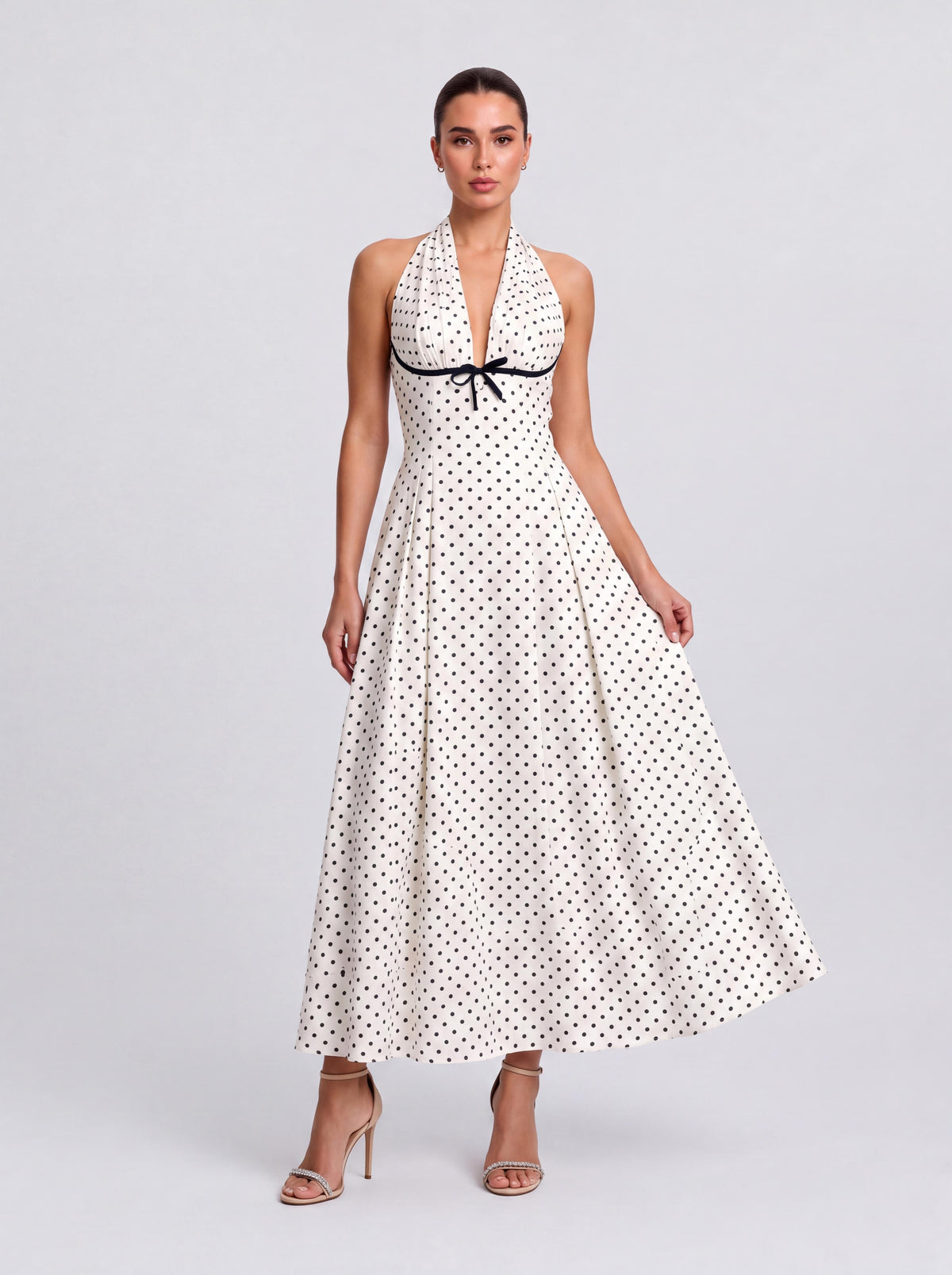 Retro Wave Point Neck Deep V Holiday Midi Dress