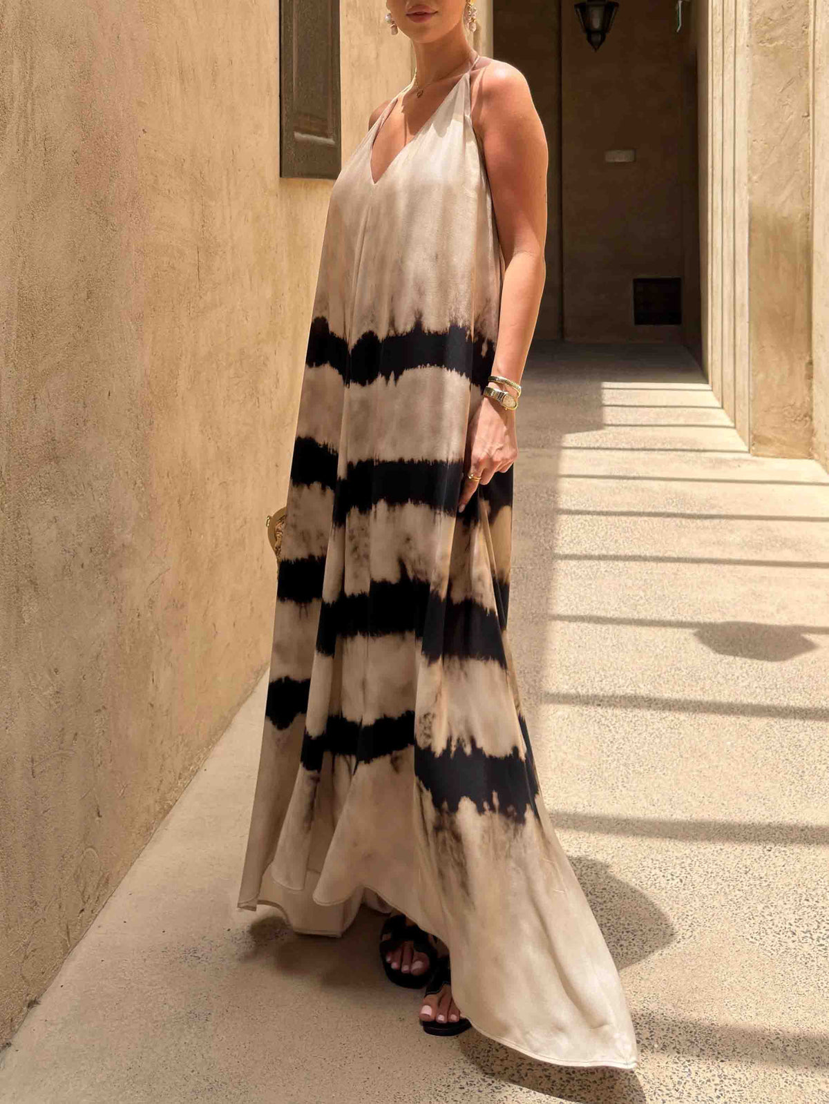 Bohemian Tie-Dye Halter Maxi Dress