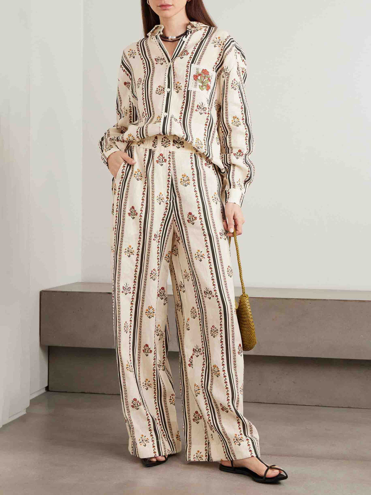 Bohemian Printed Striped Wide Leg Pants