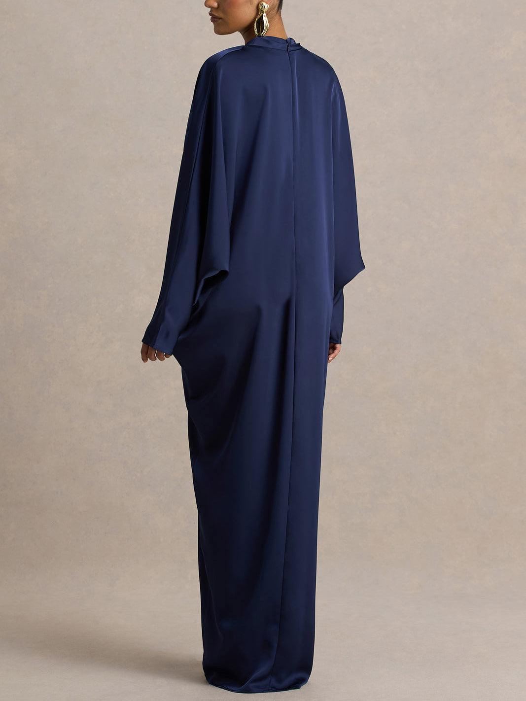 Elegant Satin Batwing Sleeve Draped Maxi Dress