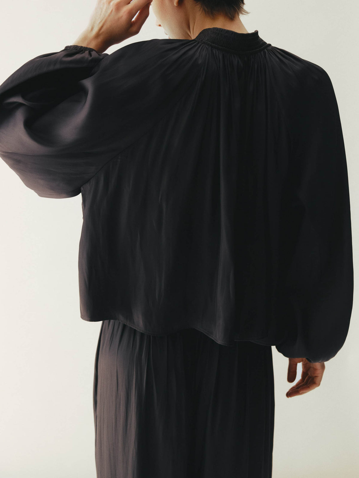Elegant Satin Long Sleeve Top & Harem Pants Two-Piece Set