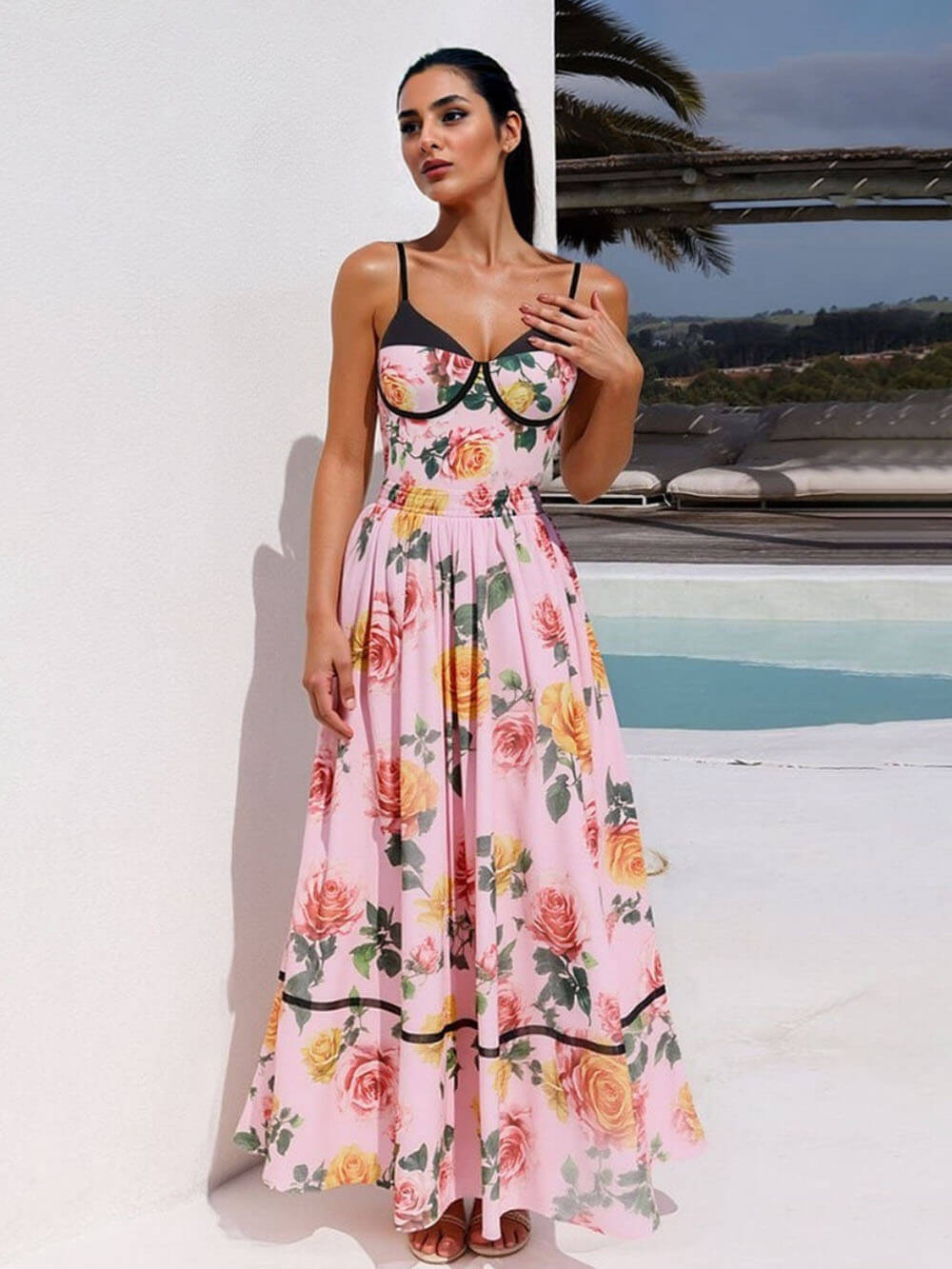 Exquisite Printed Spaghetti Strap Structured One-Piece Swimsuit