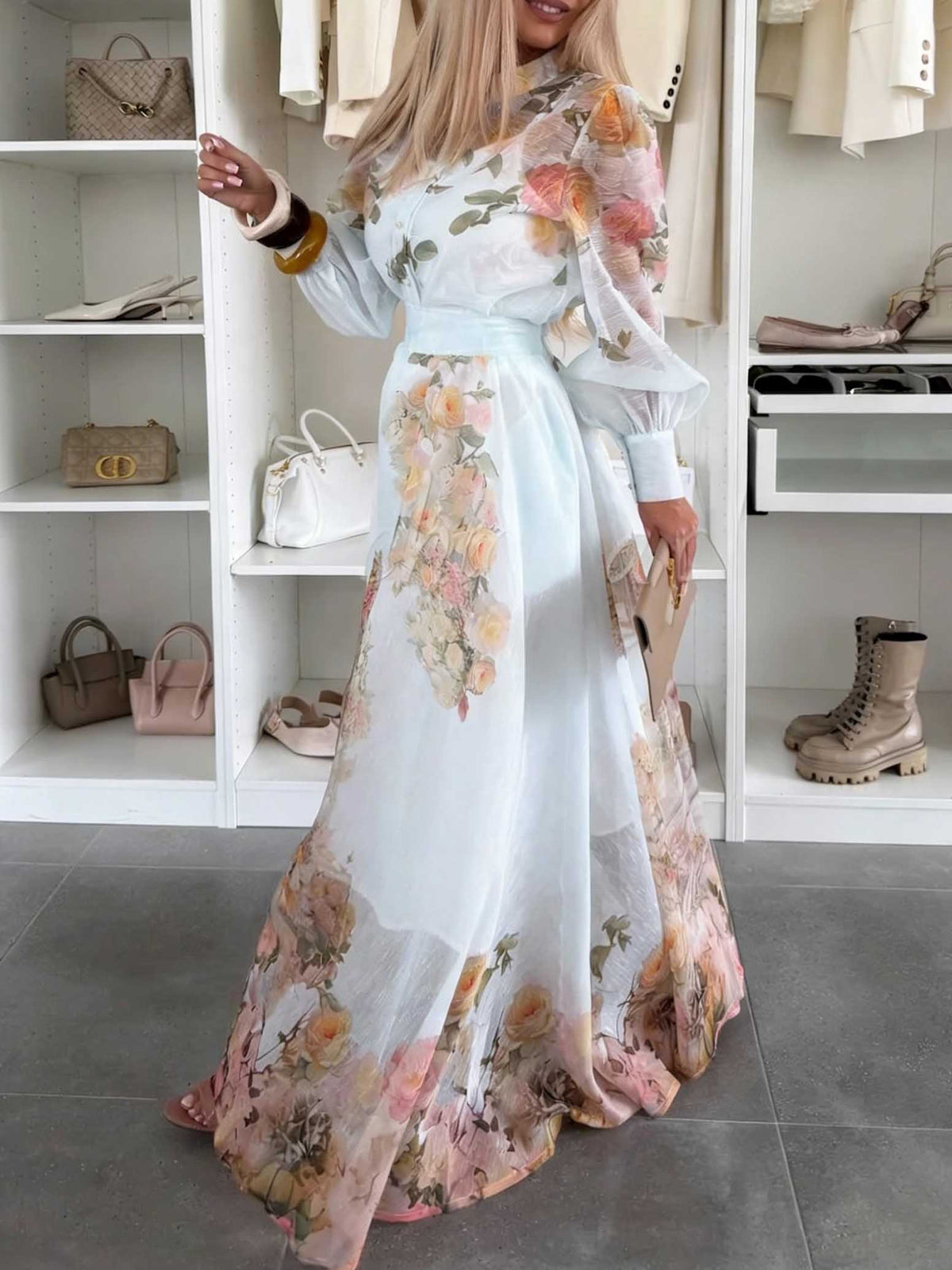 Elegant Floral Print High-Waist Maxi Skirt
