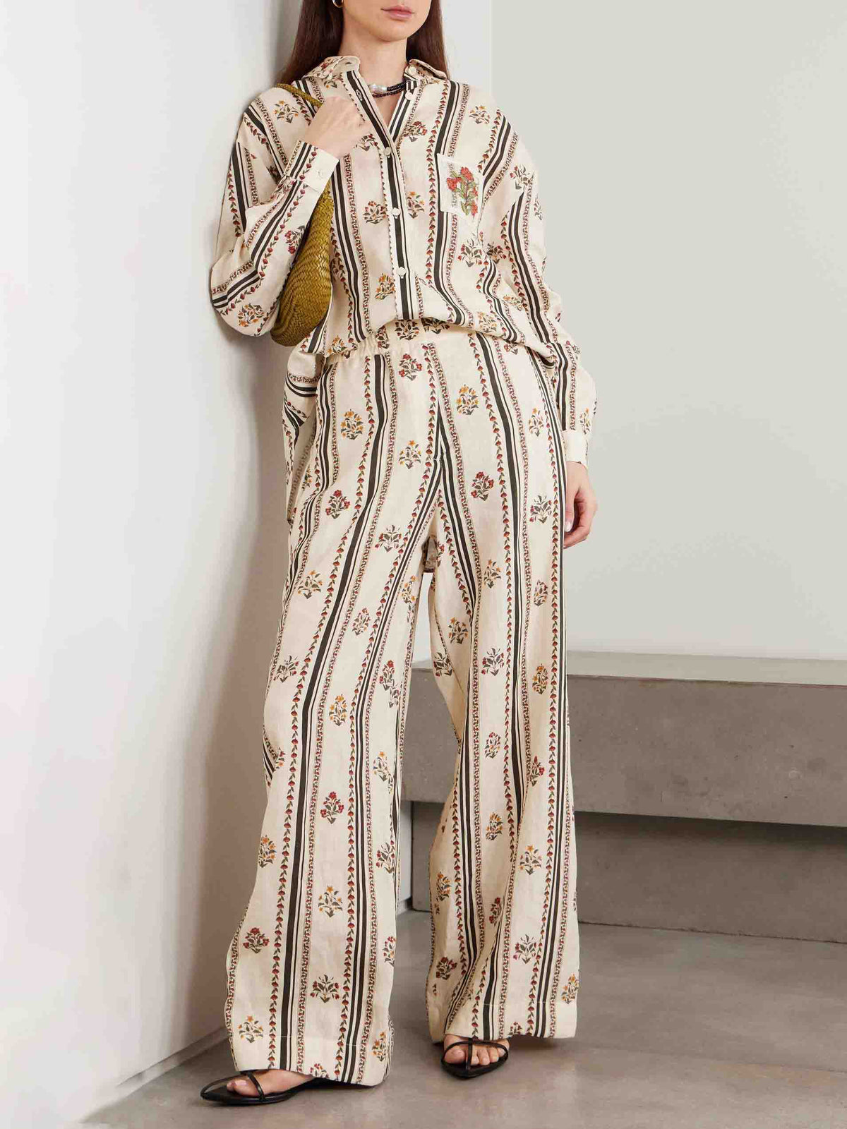 Bohemian Printed Striped Wide Leg Pants