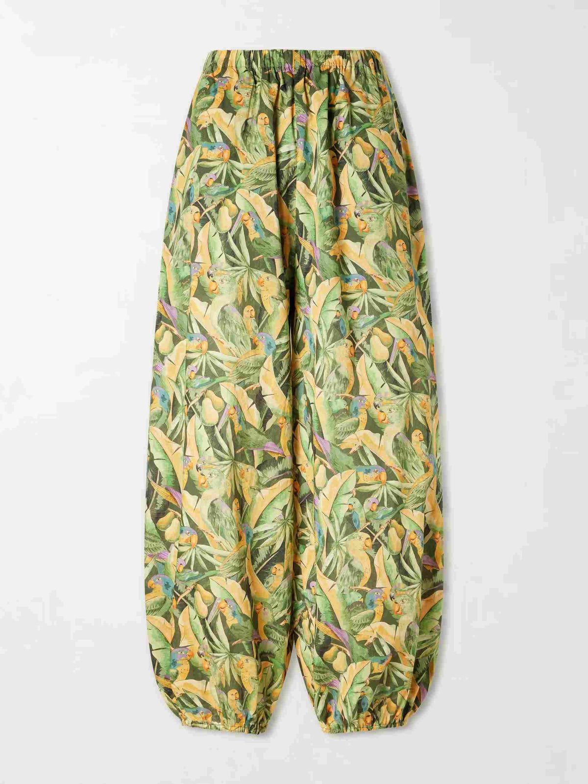 Exquisite Tropical Parrot Print Ruffle Top & Lantern Pants Two-Piece Set