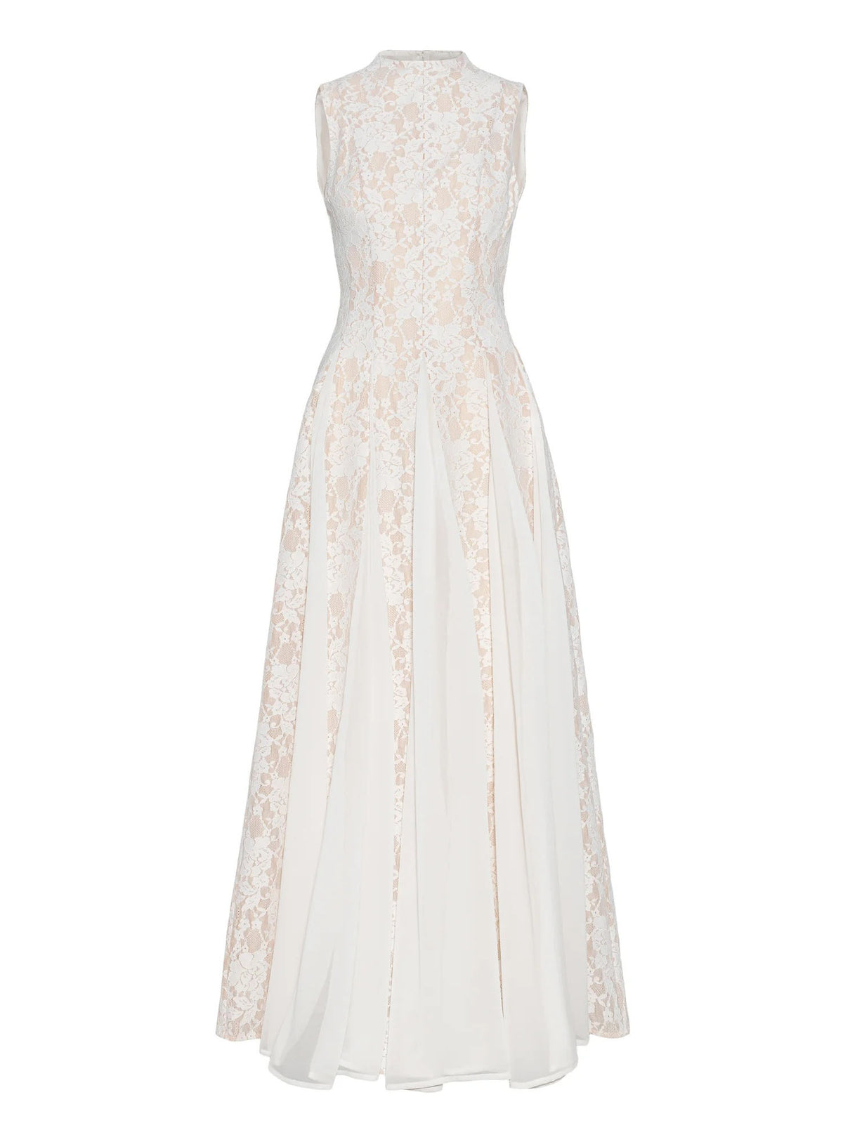 Elegant High Neck Lace Panel Maxi Dress