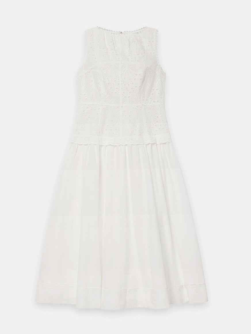 Elegant Sleeveless Lace Panel Midi Dress