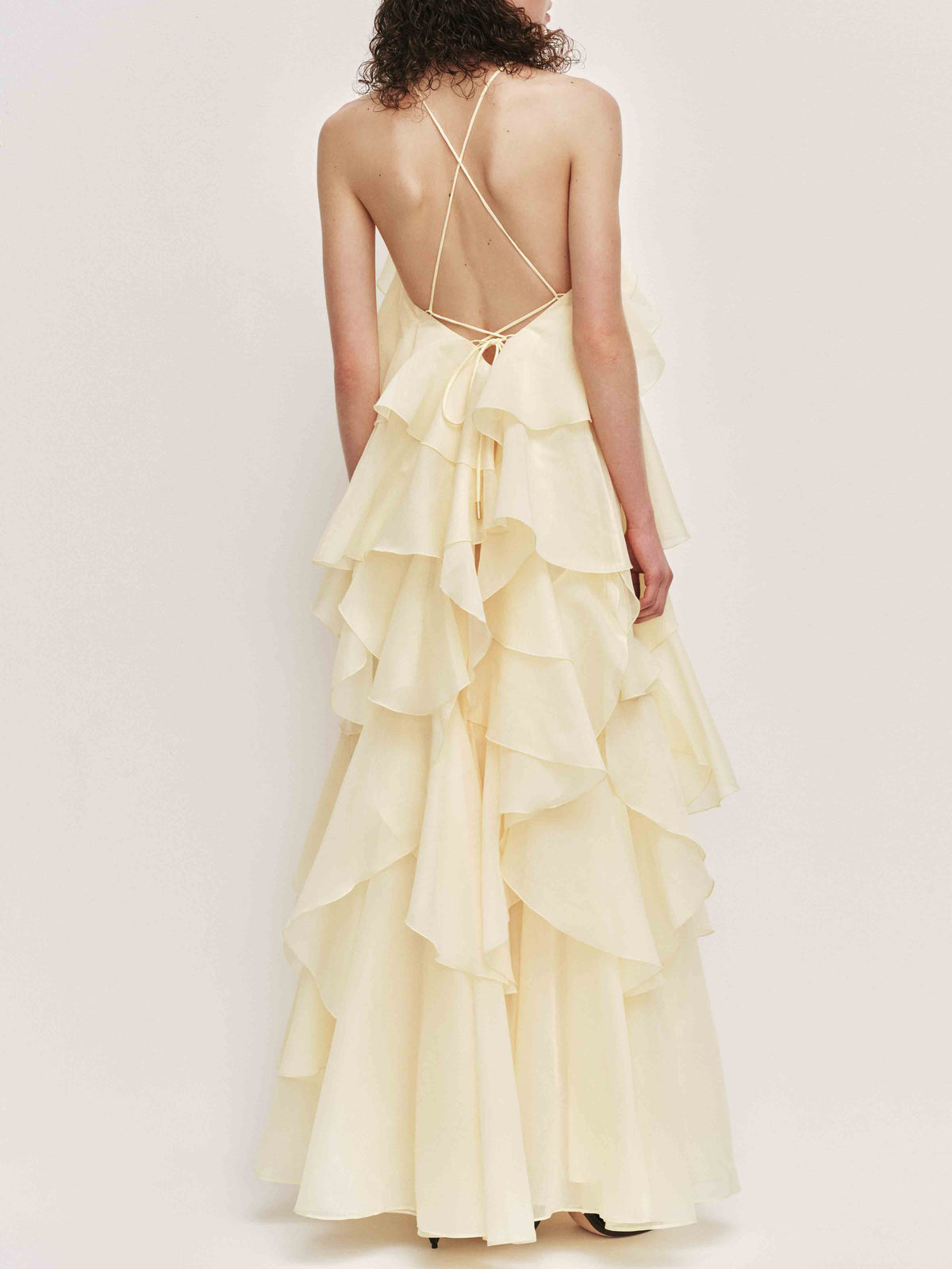 Elegant 3D Flower Ruffle Halter Maxi Dress