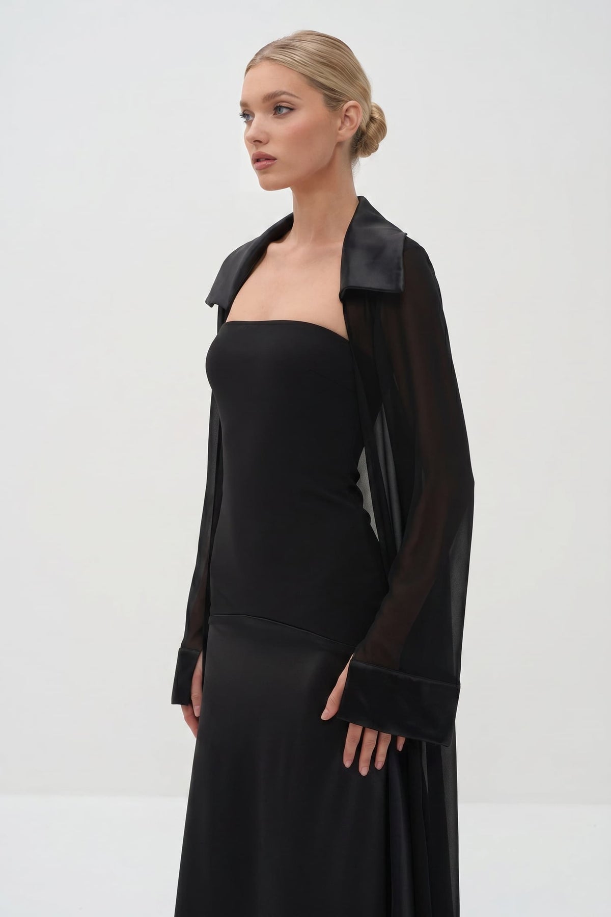 Elegant Satin Maxi Dress & Long Sheer Chiffon Cover-Up Two-Piece Set