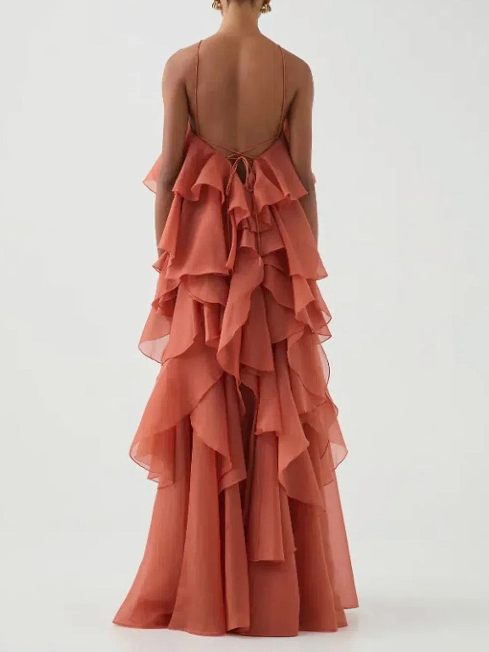 Elegant 3D Flower Ruffle Halter Maxi Dress