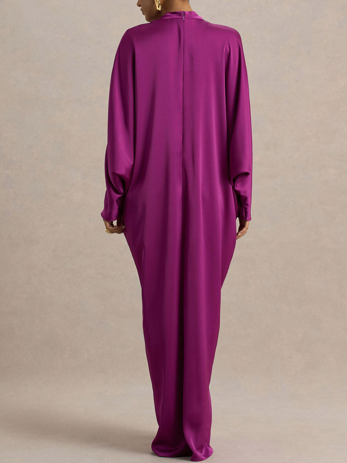 Elegant Satin Batwing Sleeve Draped Maxi Dress
