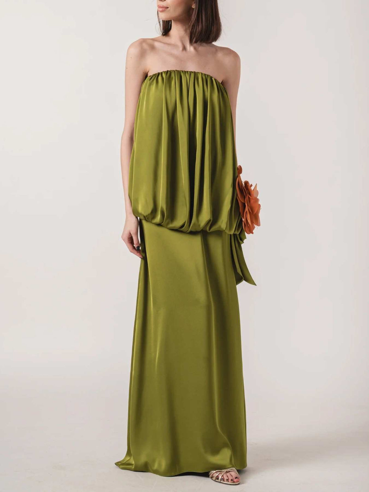 Elegant Strapless Draped Top & Skirt Two-Piece Set