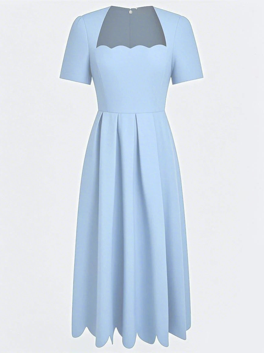 Elegant Wavy Hem A-Line Midi Dress