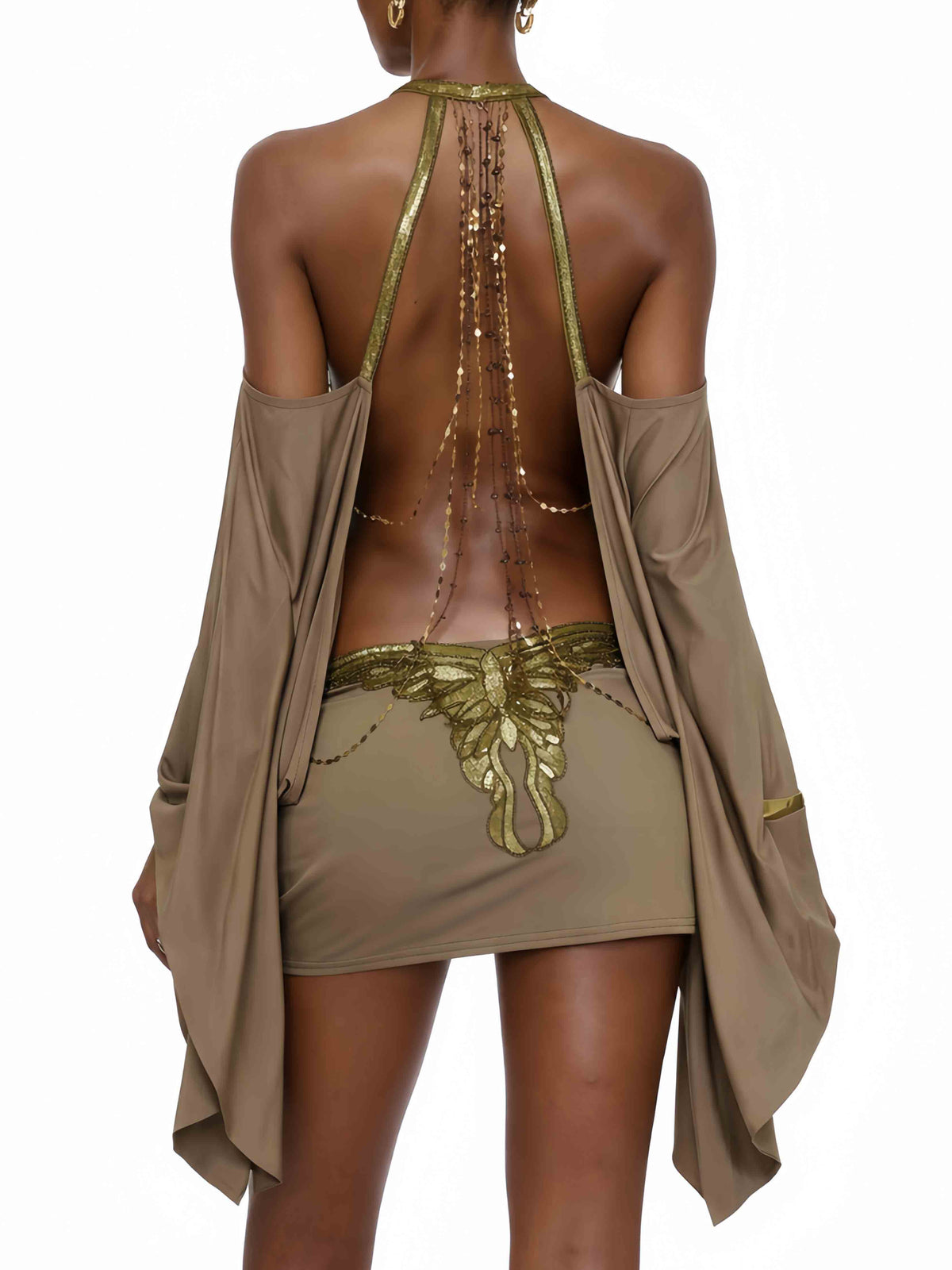 Sexy Backless Butterfly Embroidered Mini Dress