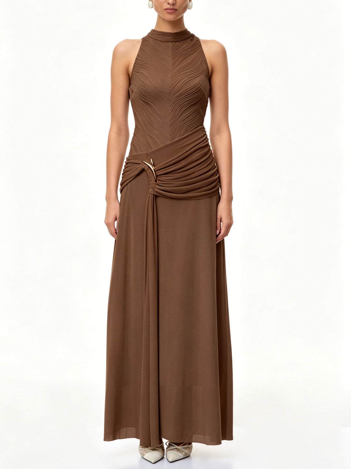 Elegant Ruched Halter Maxi Dress