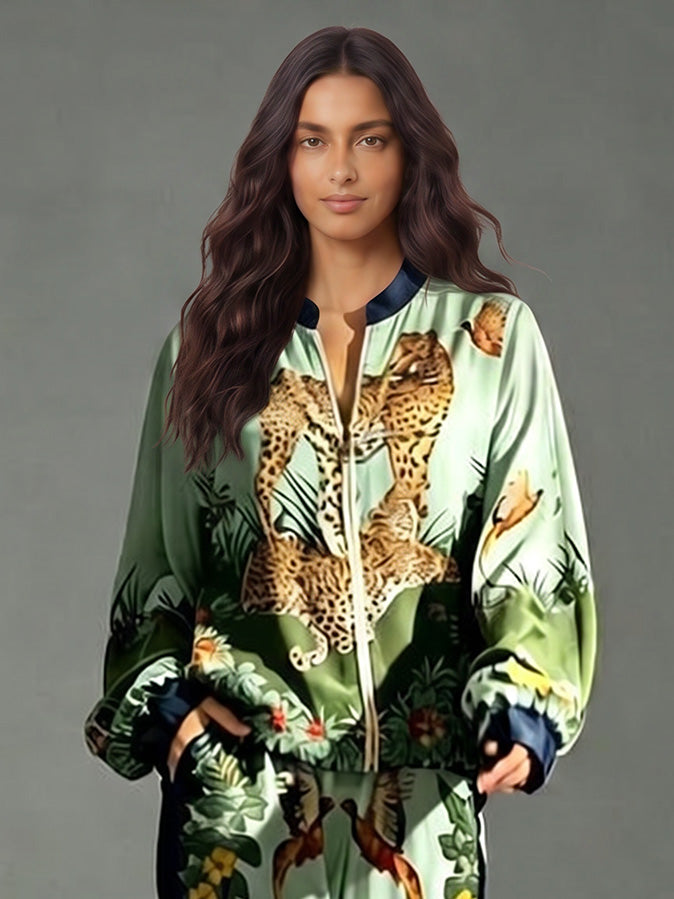 Exotic Jungle Print Wide Leg Pants