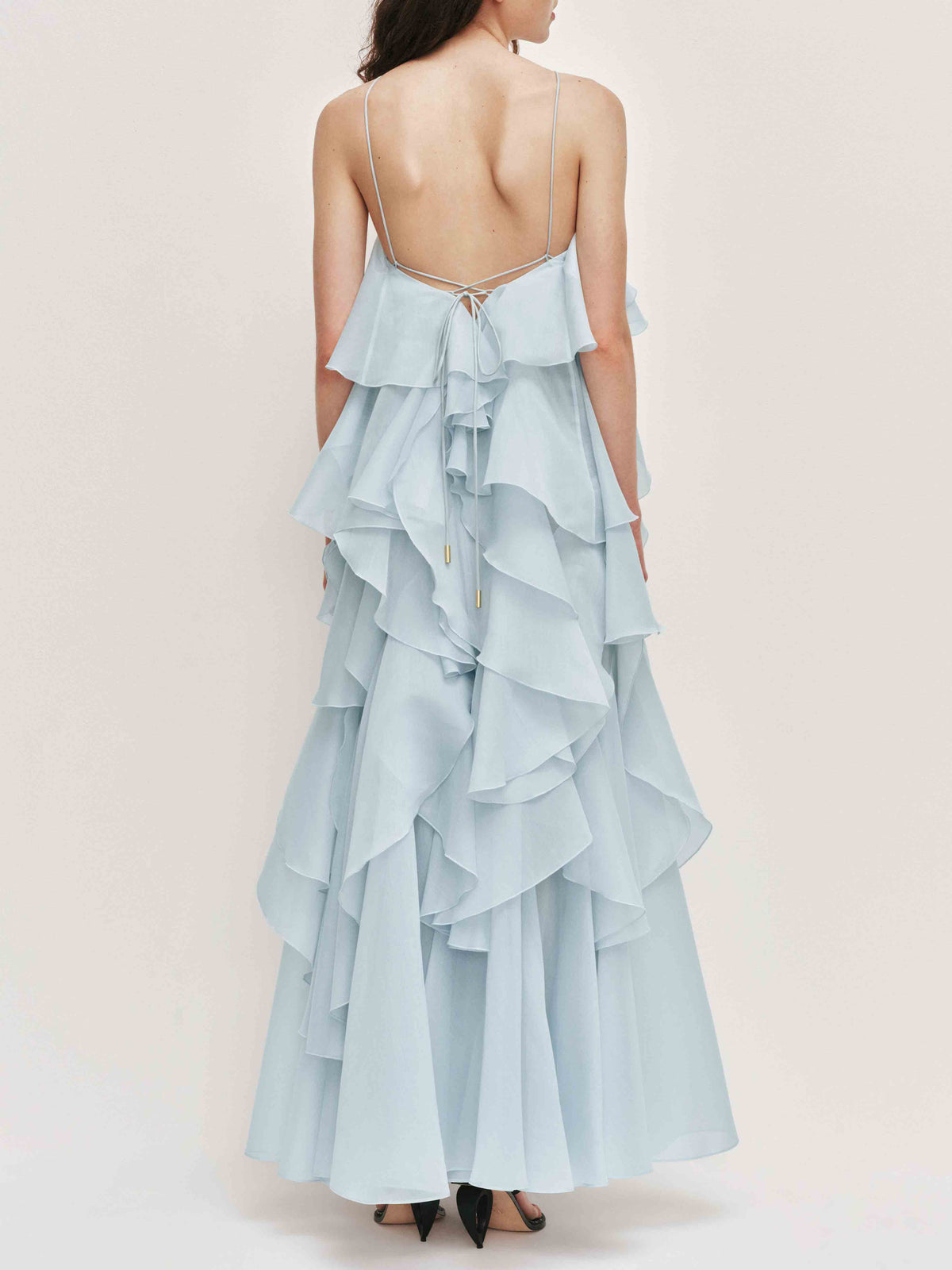 Elegant 3D Flower Ruffle Halter Maxi Dress