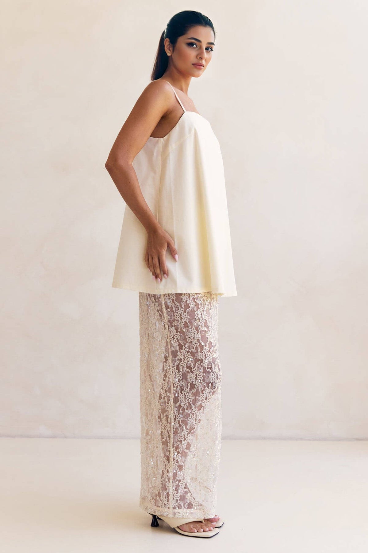 Elegant Sheer Sequin Lace High-Waist Maxi Skirt