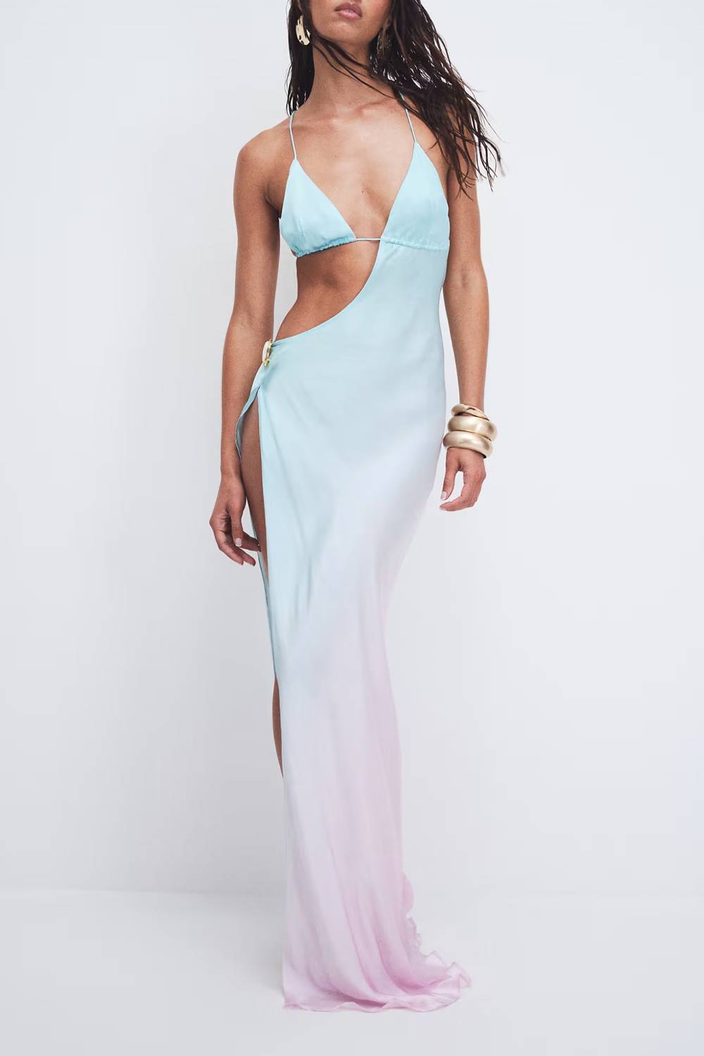 Holiday Style Gradient Neck Hollow Long Dress