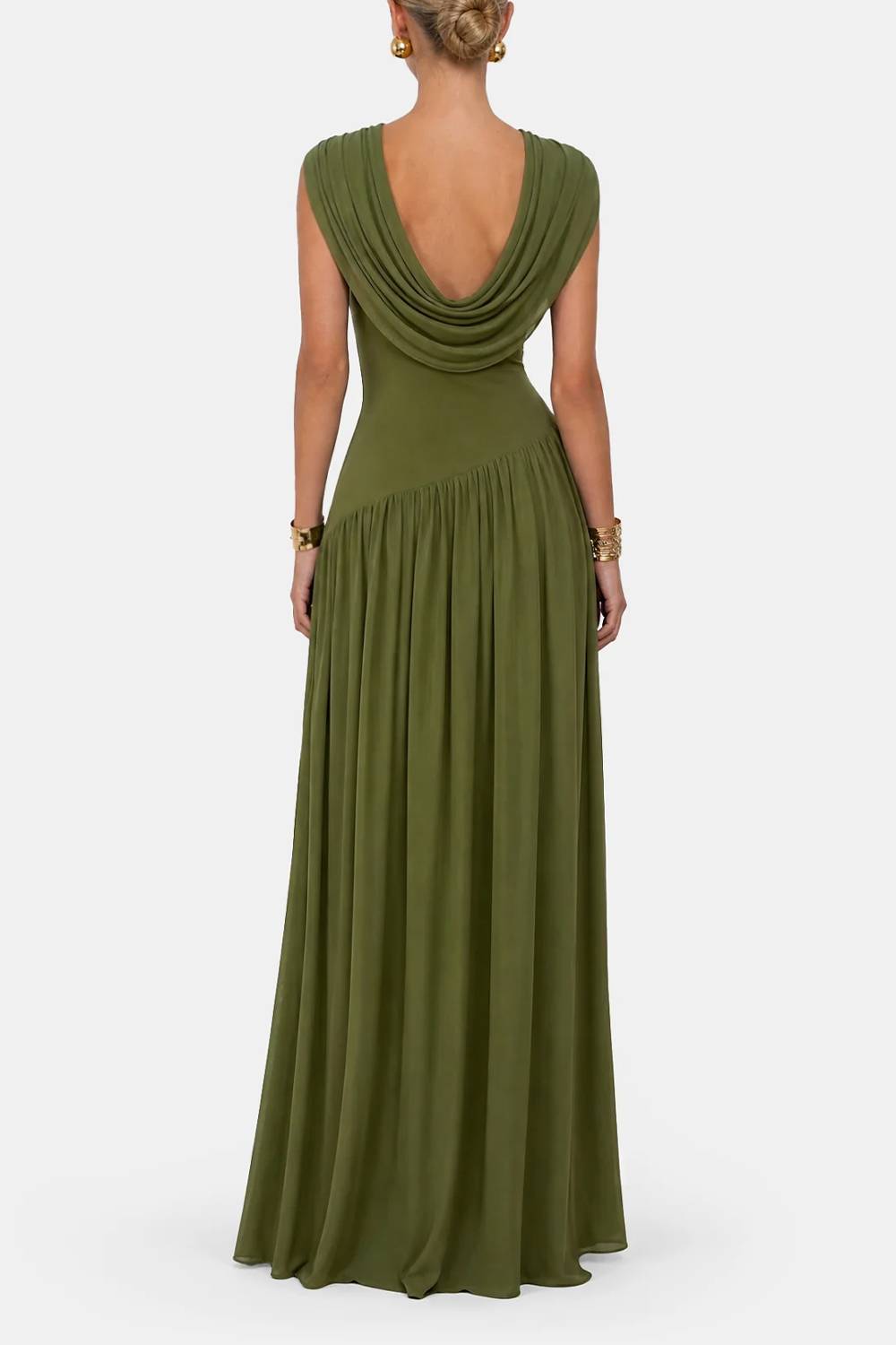 Convertible Neck Sleeveless Ruched Slit Maxi Evening Dress