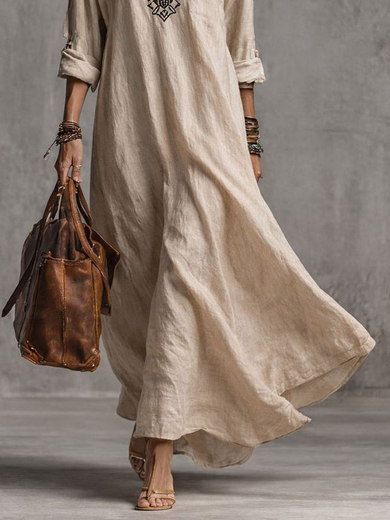 Casual Loose Embroidered Maxi Dress