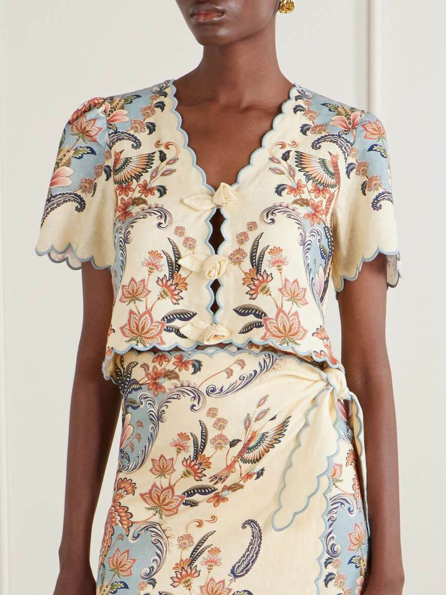 Casual Floral Print Crop Top & Wrap Tie Skirt Set
