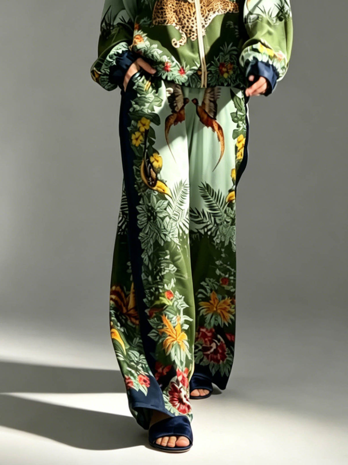 Exotic Jungle Print Wide Leg Pants