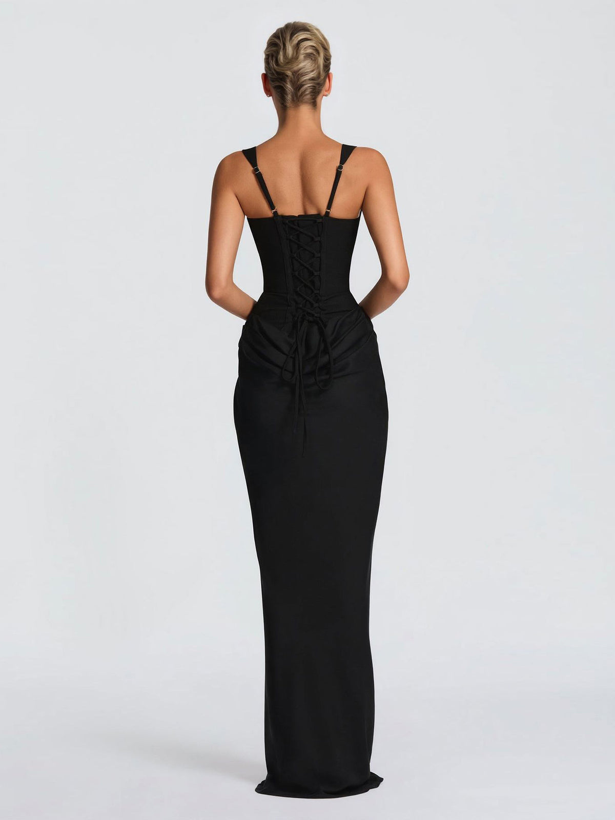 Elegant Square Neck Cinched Top & Ruched Waist Draped Maxi Dress