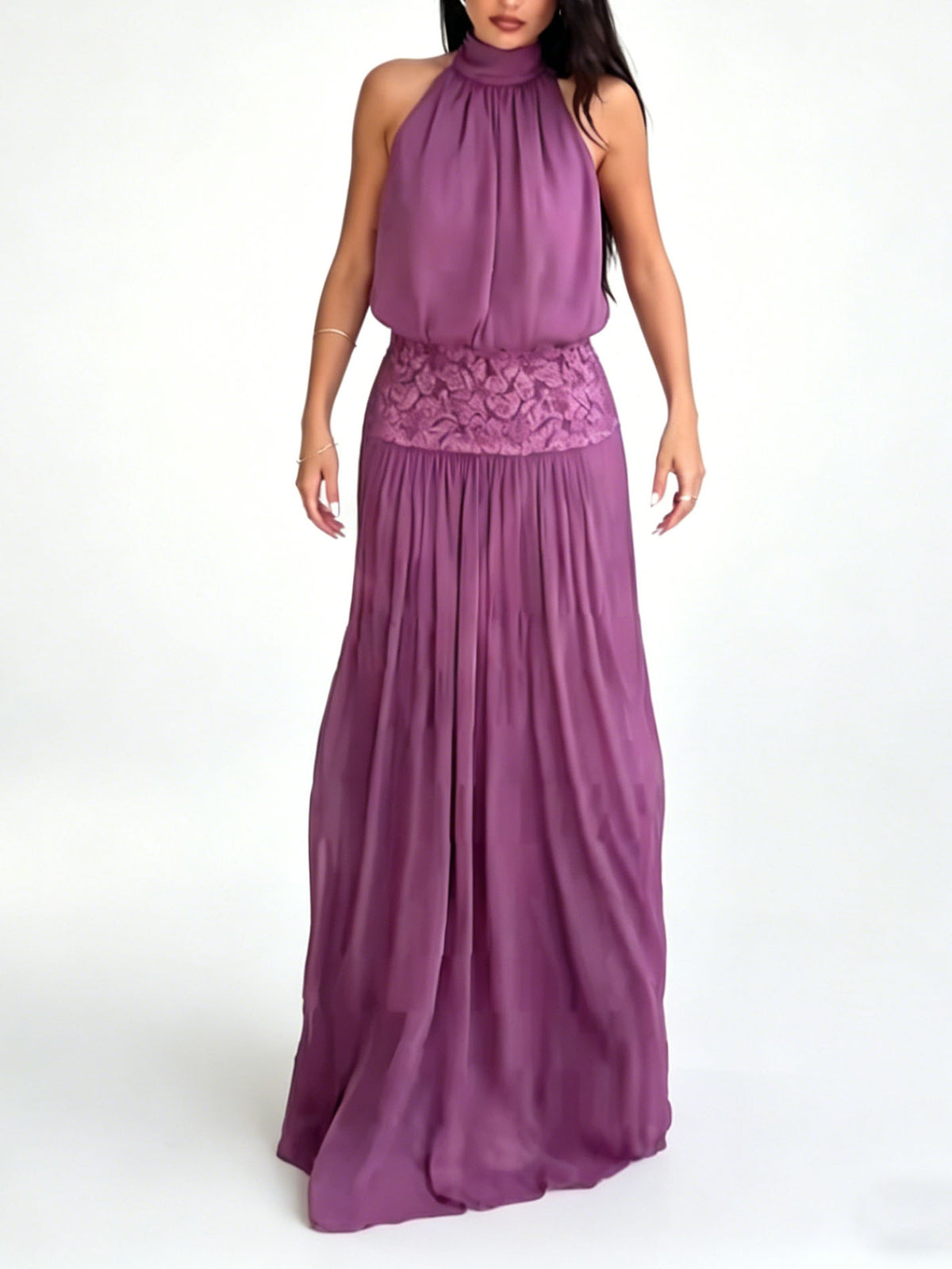 Elegant Open-Back Flowing Chiffon Maxi Dress