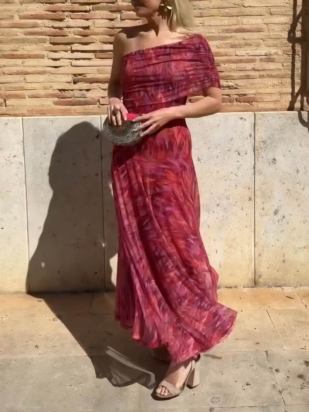 Elegant Abstract Mesh Print Maxi Dress