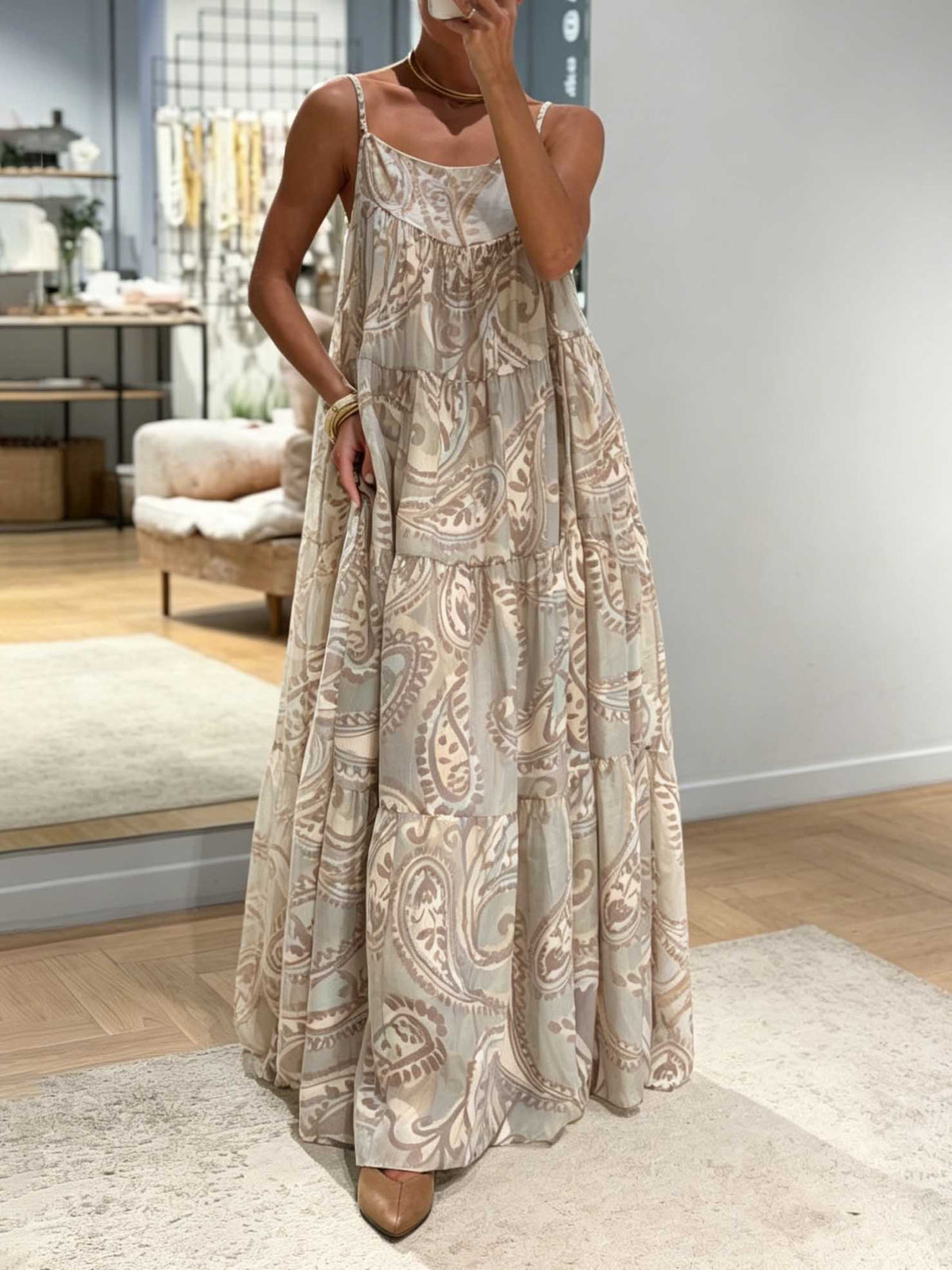 Casual Paisley Print Tiered Flowy Maxi Dress