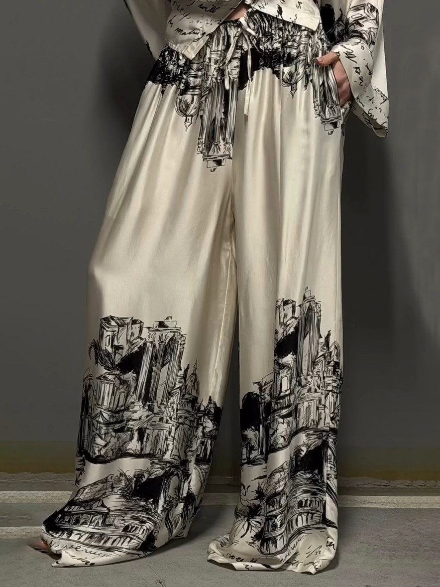 Architectural Print Satin Shirt