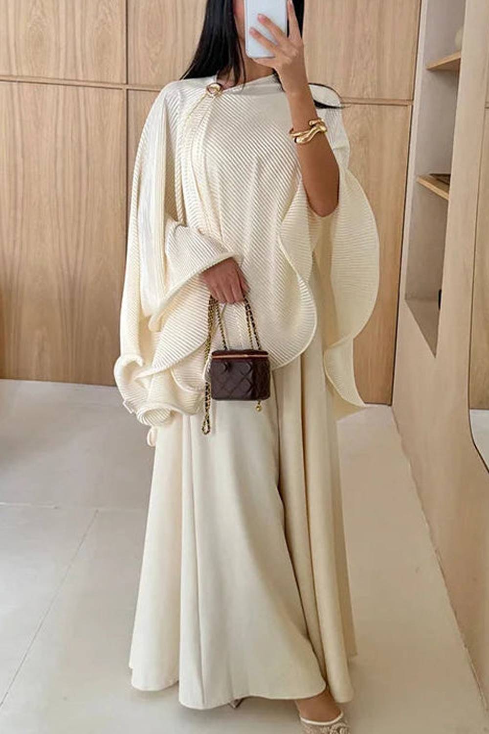 Ribbed Cape Sleeve Maxi Skirt Two Piece Set
