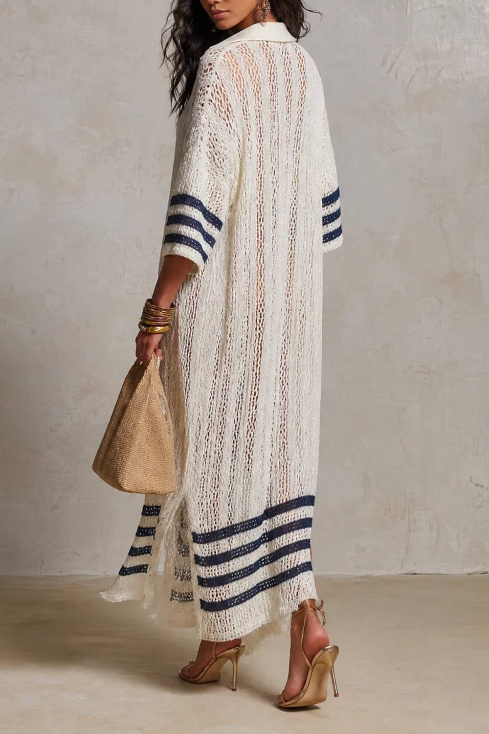 Vacation-style Hollow-out Knitted Blouse Long Skirt