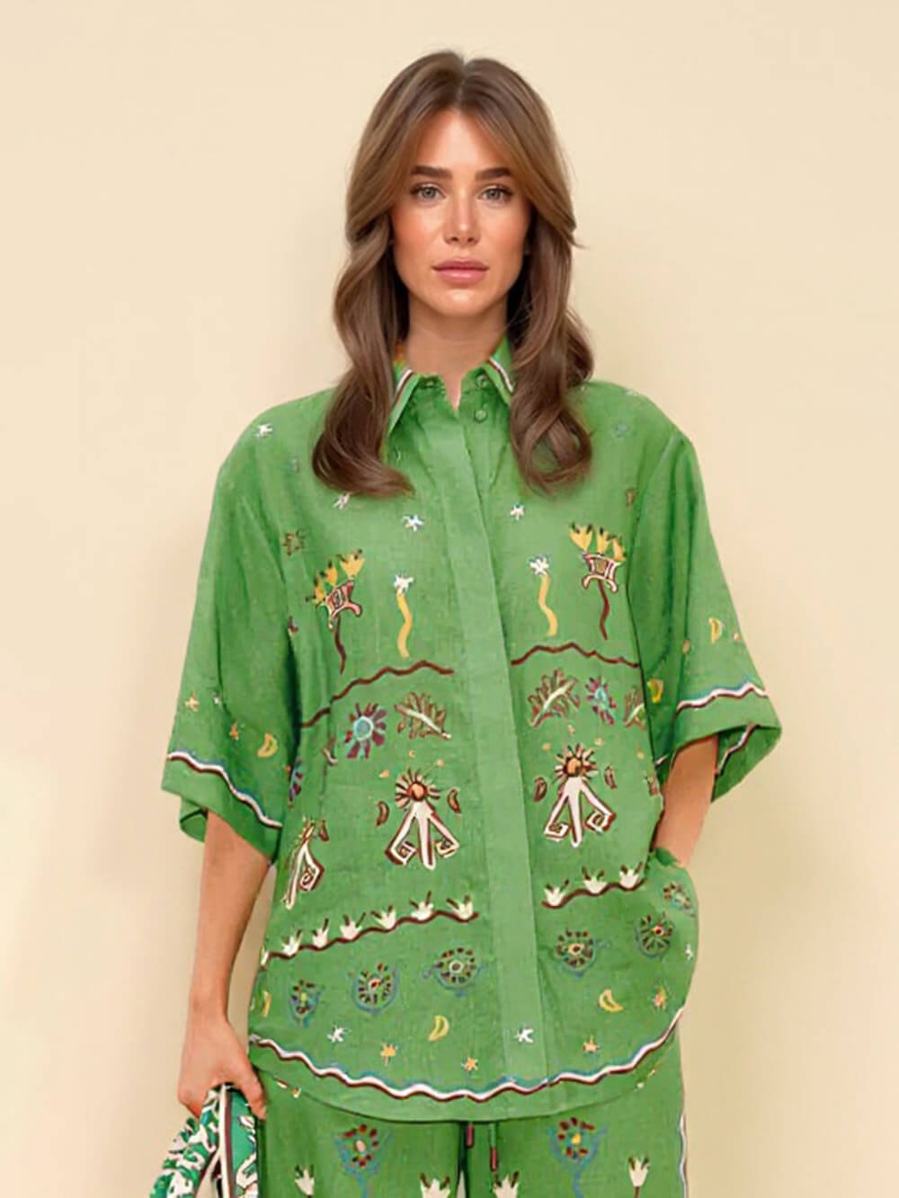 Unique Casual Sun Dancer Print Loose Button-Down Shirt