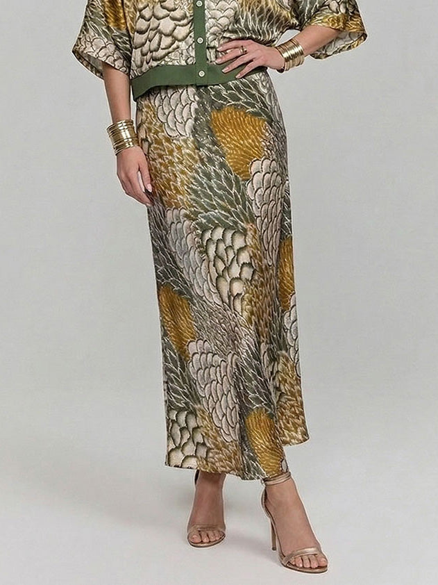 Retro Scale Print Satin Printed Batwing Sleeve Top