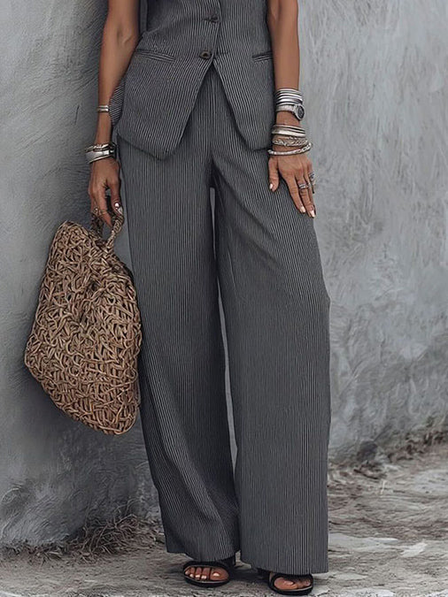 Minimalist Slim Fit Striped Vest Two-Piece Set